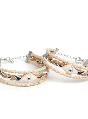 欧美新款恶魔之眼多层手链手工编织叠戴情侣手链现货