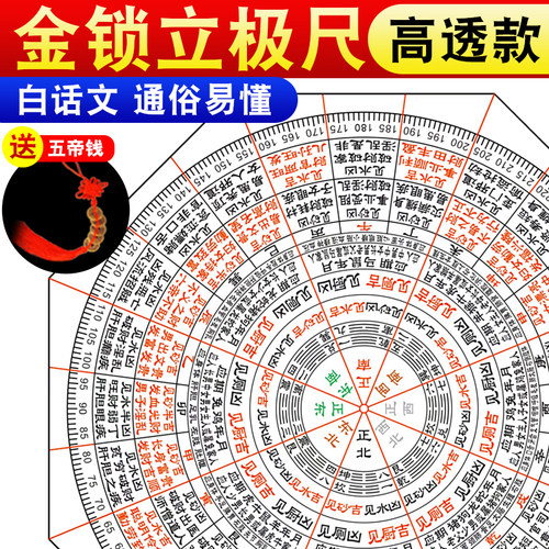 加厚高透金锁玉关立极尺透明罗盘