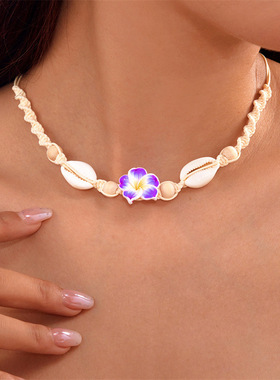 跨境热销ins风饰品软陶花朵贝壳编织项链夏季海洋沙滩度假休闲风