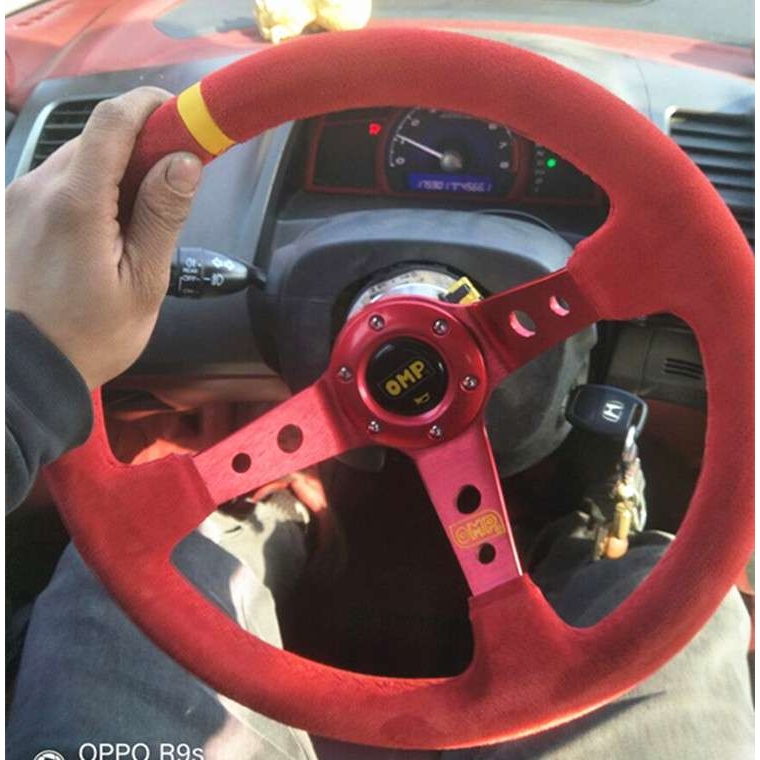 红色方向盘14寸改装赛车方向盘 蓝色大凹磨砂翻毛皮赛车通用方向