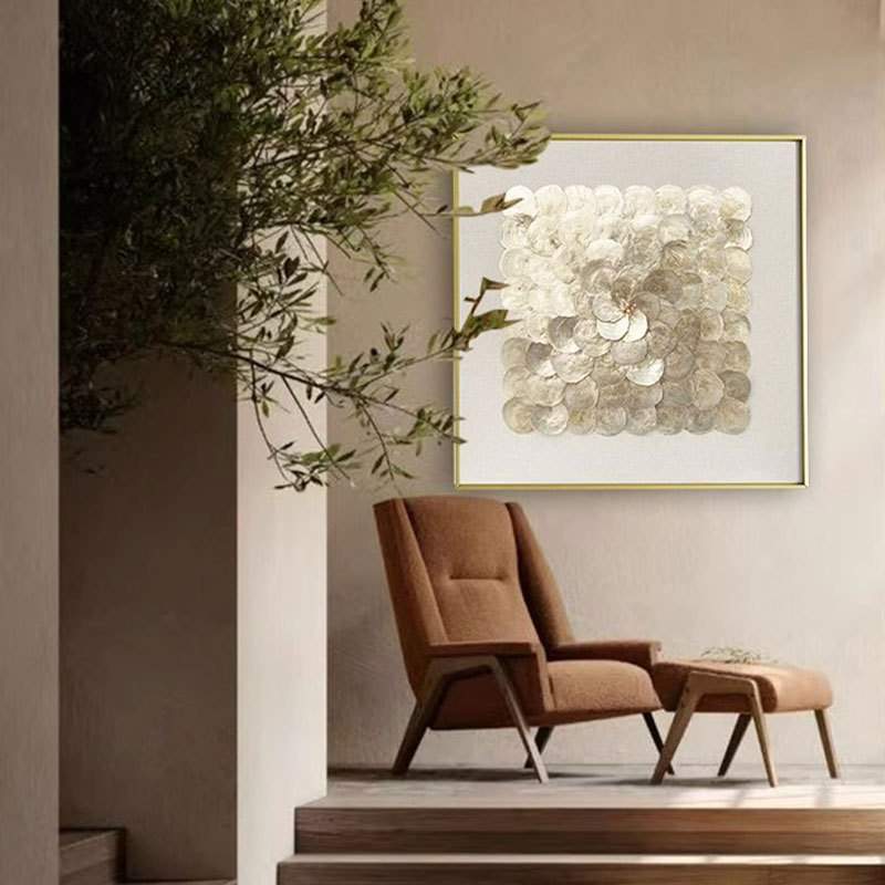法式贝母装饰画复古贝壳三联画玄关挂画客厅轻奢大气艺术软装壁画图片