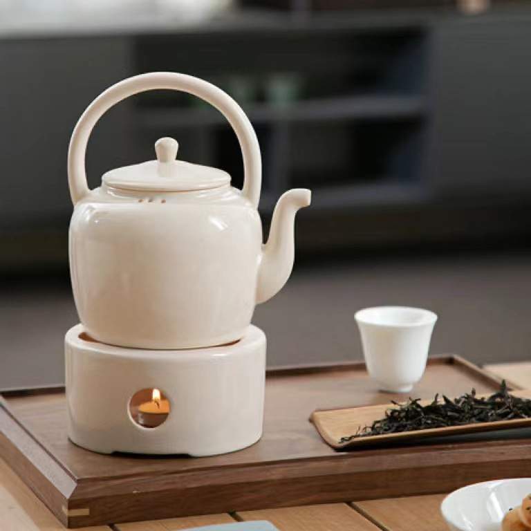 新中式苏打釉提梁壶煮保温茶具茶器蜡烛白珍珠温茶大容量茶壶