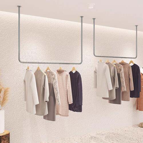 服装店展示架不锈钢银色吊顶悬挂陈列架衣架吊架上墙吊环货架服饰
