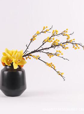 新中式仿真绿植黄色花艺盆景栽售楼办公室内装饰品客厅玄关柜摆件