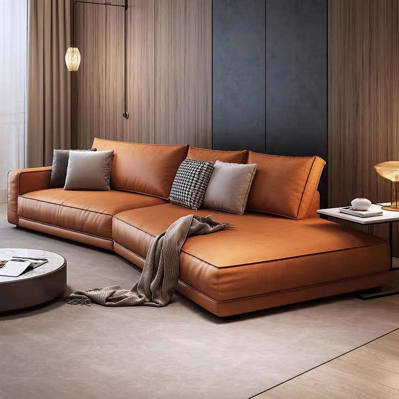 北欧轻奢网红小户型客厅绒布沙发 意式简约纳帕皮创意转角沙发