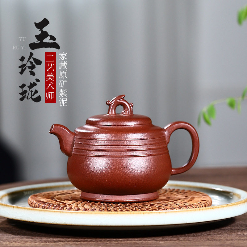 正宗宜兴紫砂全手工泥绘花器原矿黄龙山紫泥名家茶具泡茶壶