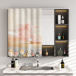 洗手间浴室柜洗漱台镜子遮挡帘梳妆台化妆镜无门柜子防尘帘轨道式