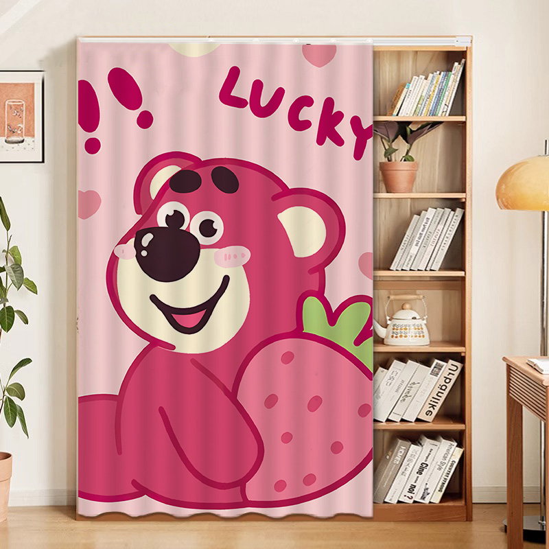 卡通书柜防尘帘柜子遮挡帘免打孔书架柜帘魔术贴挂帘轨道式杂物柜