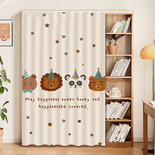 卡通书柜防尘帘柜子遮挡帘免打孔书架柜帘魔术贴挂帘轨道式杂物柜