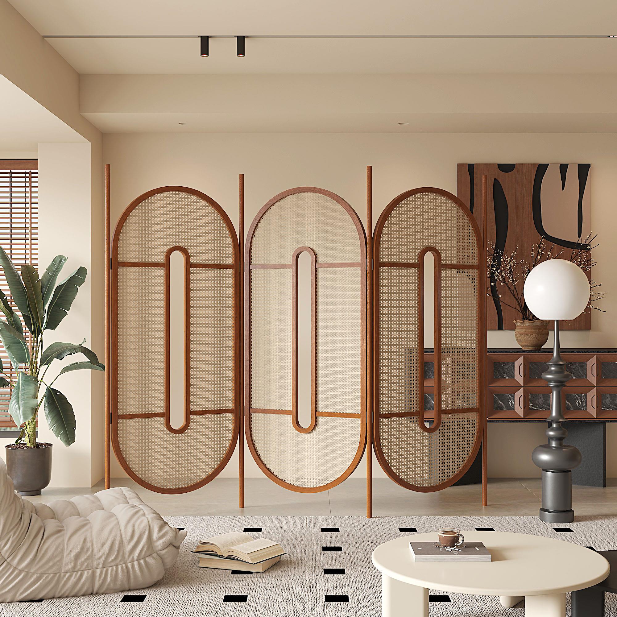 设计师现代藤编屏风隔断客厅入户酒店饭厅装饰家用小户型玄关折屏