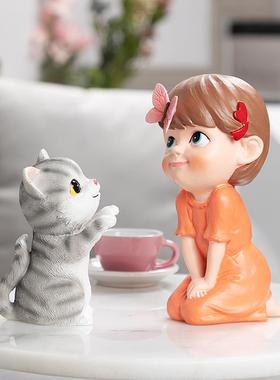 慧心巧聚猫咪女孩摆件儿童房小摆设桌面客厅电视柜装饰品女孩礼物