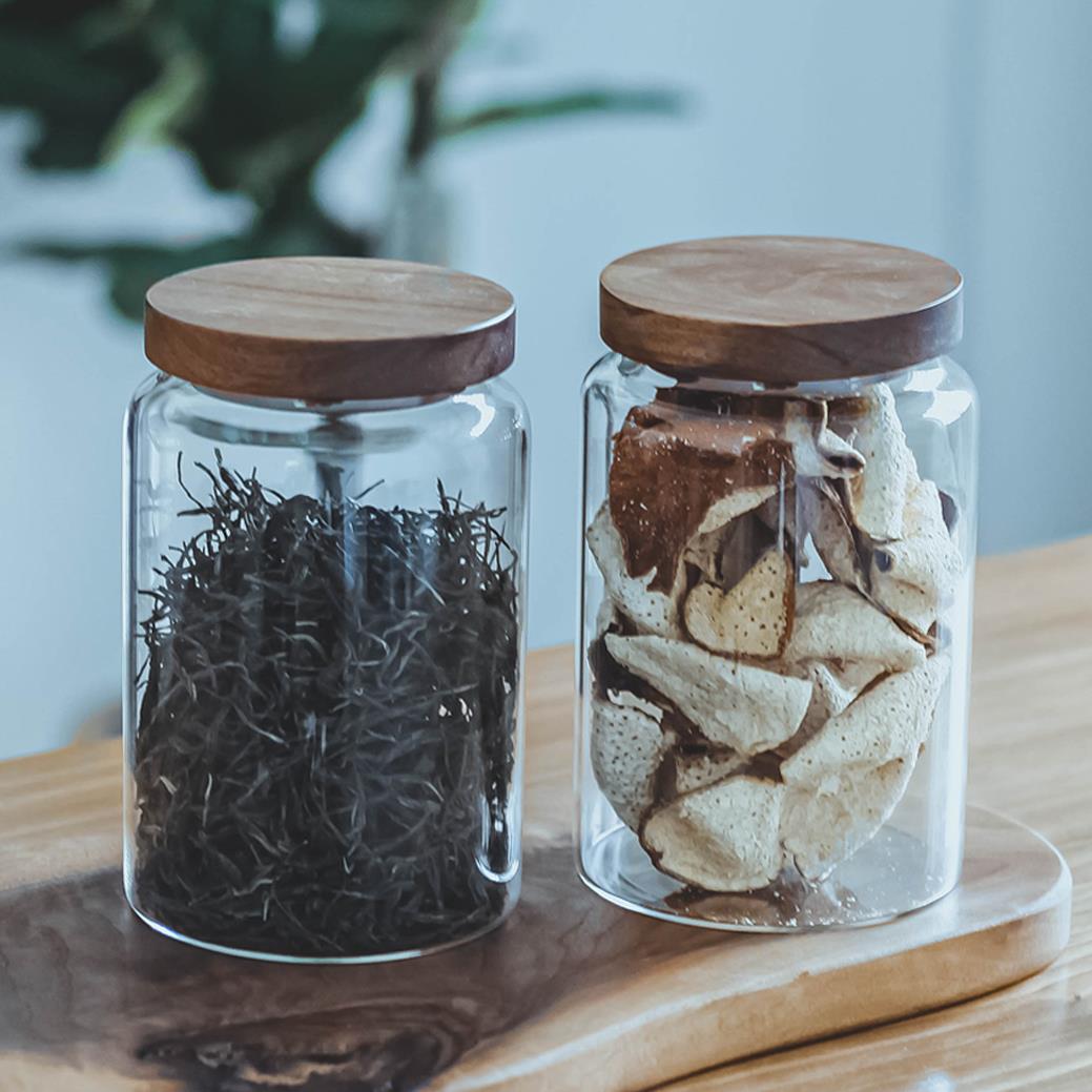 民宿茶室木盖玻璃密封罐茶叶罐咖啡豆陈皮保存罐大容量花茶储物罐