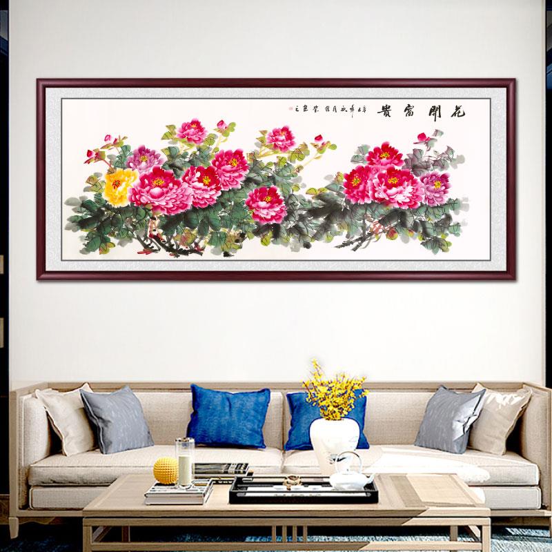 花开富贵客厅装饰画牡丹花鸟国画手绘真迹挂画中式沙发背景墙壁画图片
