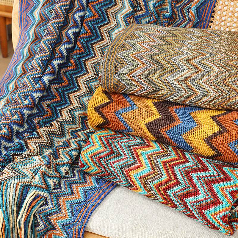 波西米亚沙发毯床尾巾盖毯披肩酒店民宿搭巾网红毛毯床尾毯子