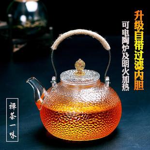锤纹耐热玻璃提梁壶家用电陶炉烧水煮茶壶加厚内胆过滤泡茶壶 日式