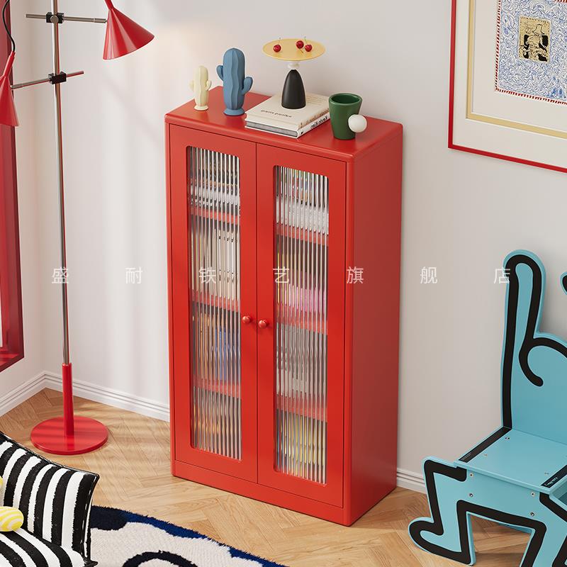 包豪斯钢制书柜带门儿童书架落地防尘储物柜客厅展示柜铁艺置物架