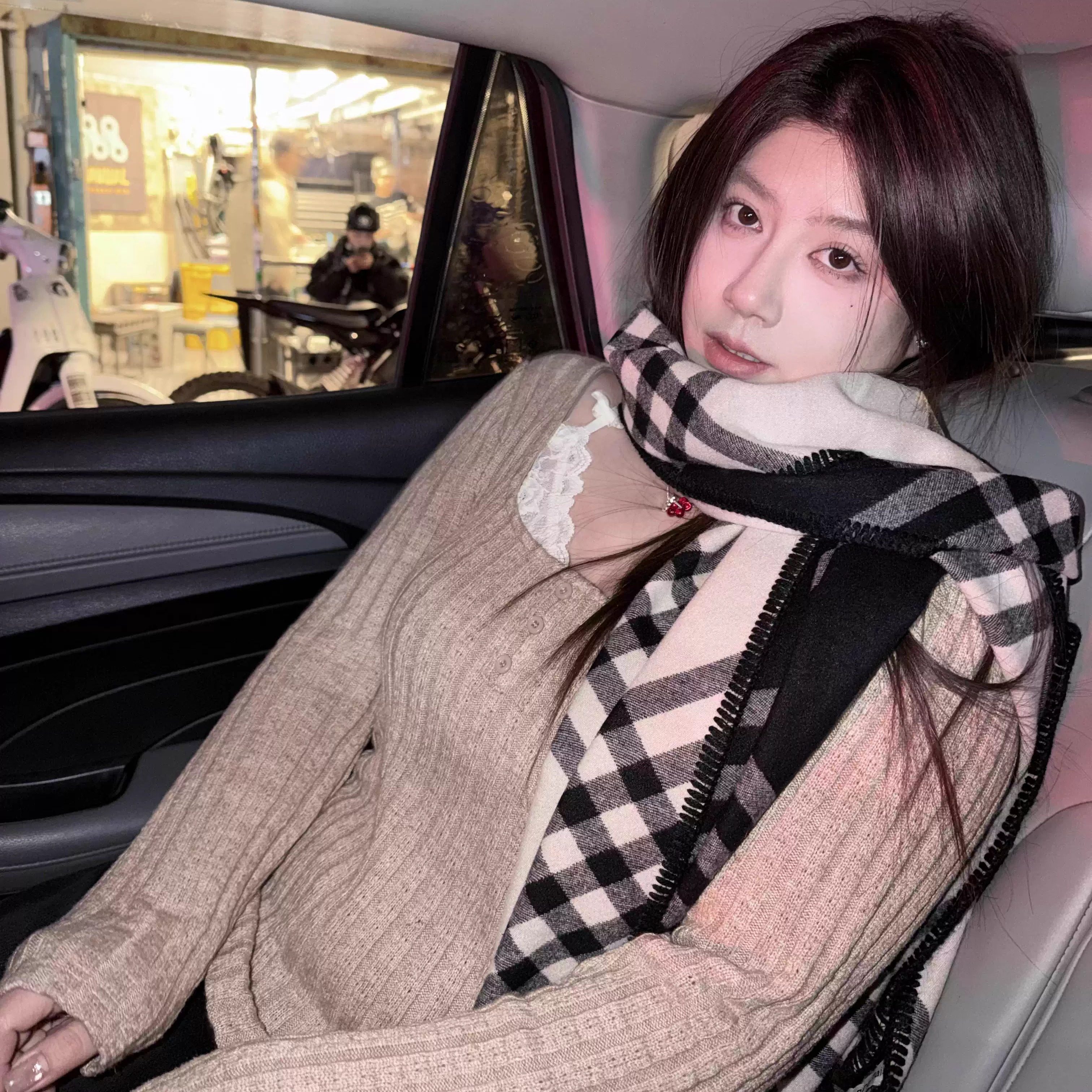 PAPANI趴趴妮 黑白条纹仿羊绒冬季保暖围巾氛围感围脖披肩,服饰配件/皮带/帽子/围巾,围巾/丝巾/披肩,淘宝优惠券,粉丝福利购,淘宝优惠卷