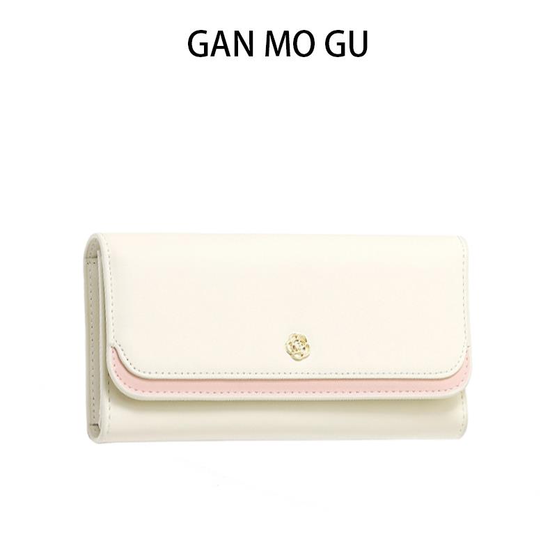 GANMOGU小清新中长款女士钱包三折多卡位拼接手拿皮革折叠零钱包