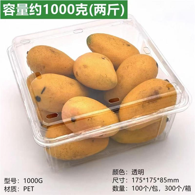 1000G两斤装正方形一次性水果盒大樱桃包装高透带盖子果切包装盒