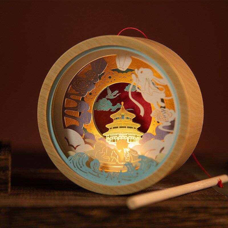 中秋节日氛围灯纸雕灯投影灯国潮装饰灯花灯diy手工礼物小夜灯