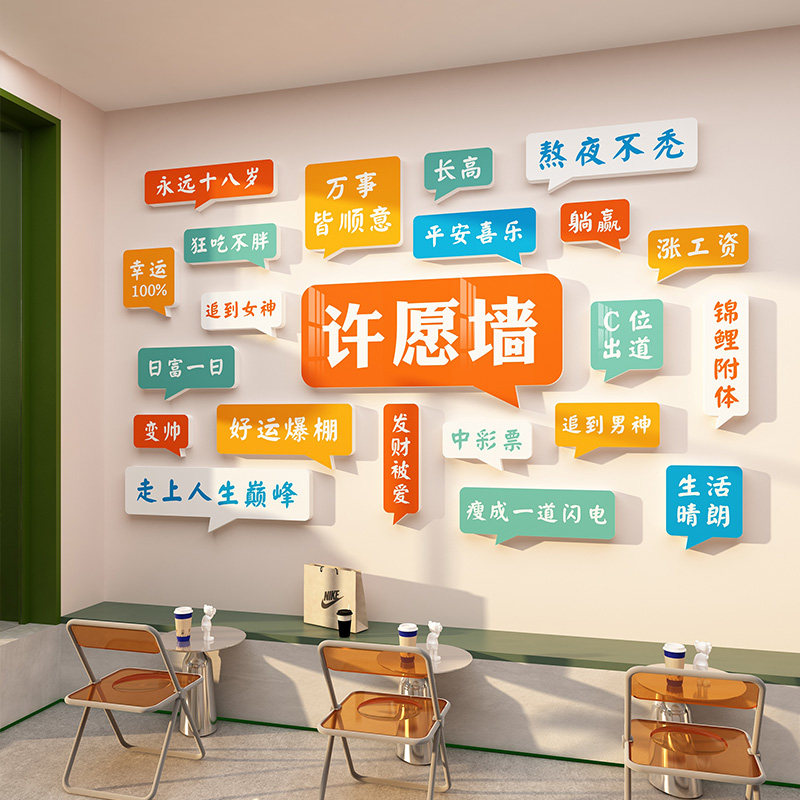 许愿墙贴网红打卡拍照区布置甜品咖啡奶茶店墙壁装饰氛围布置贴画
