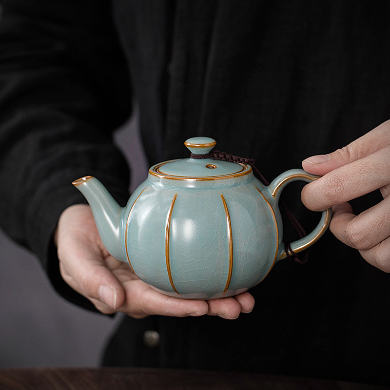 天青汝窑茶壶泡茶喝茶家用茶水壶单壶泡茶器中式陶瓷功夫茶具小壶