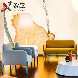 现代简约会客洽谈单双人布艺沙发组合小户型家用三人位实木沙发椅