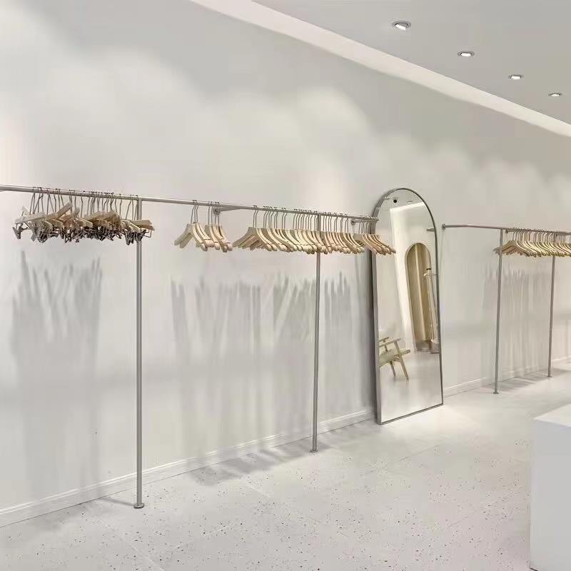 服装店展示架不锈钢货架陈列架男女童装店上墙挂衣杆服装挂衣架子