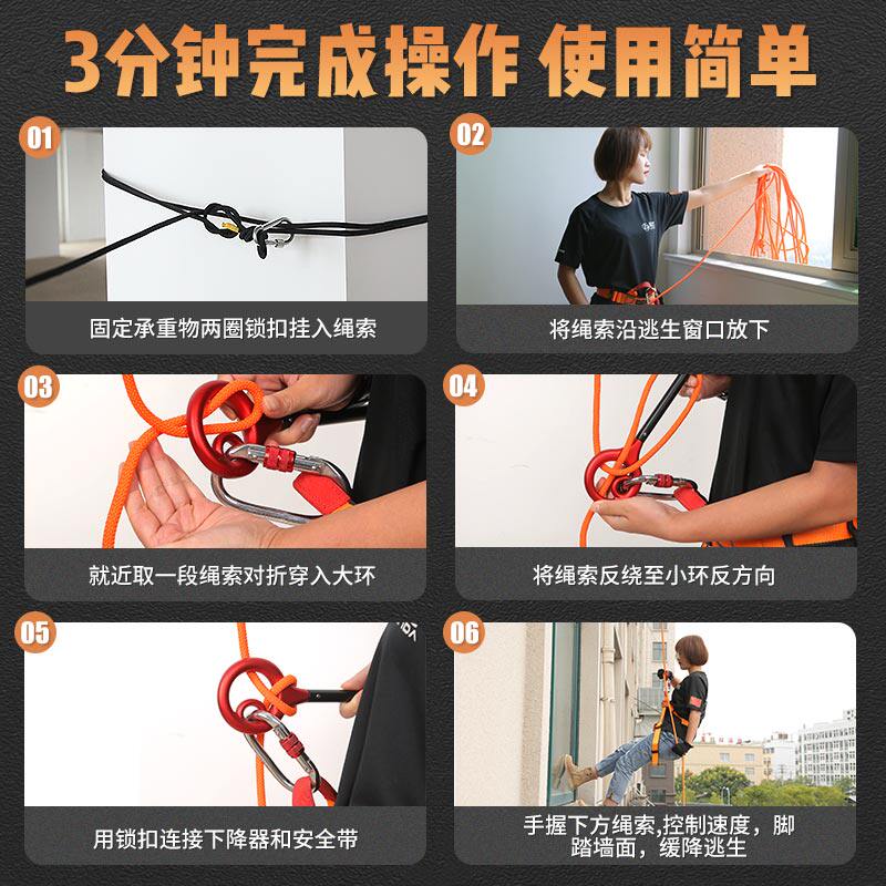 高楼逃生绳子消防应急包家用高层缓降器地震火灾装备高空安全套装