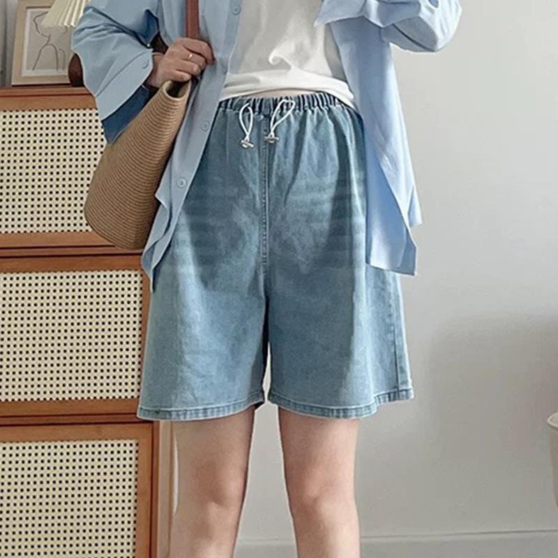 高腰无托腹孕妇牛仔短裤外穿夏季薄款小个子孕妇裤阔腿五分裤夏装