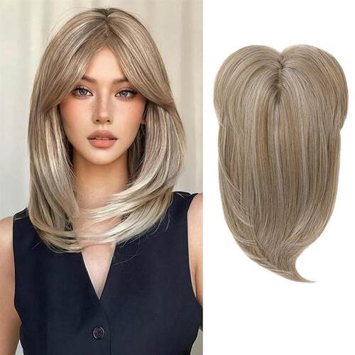 欧美假发女头顶遮白发隐形无痕补发块化纤发块八字刘海长卷发wigs