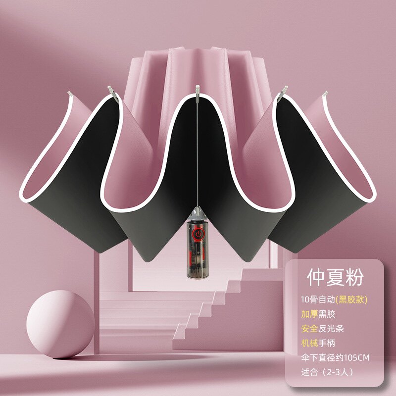 机械手柄自动反向黑胶晴雨两用伞夜行反光大号商务车用伞防紫外线