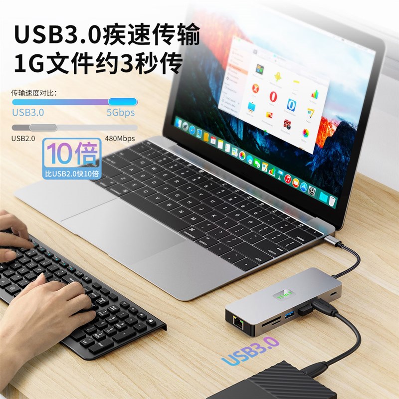 千兆网卡typec拓展坞usbc转HD高清4K60Hz笔记本3.0hub11合1扩展坞