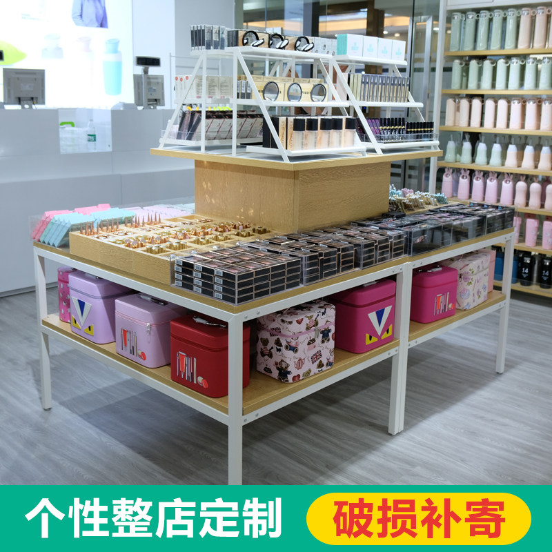 优品彩妆展示架中岛多层流水台名创风文具店铺饰品多功能双面货架