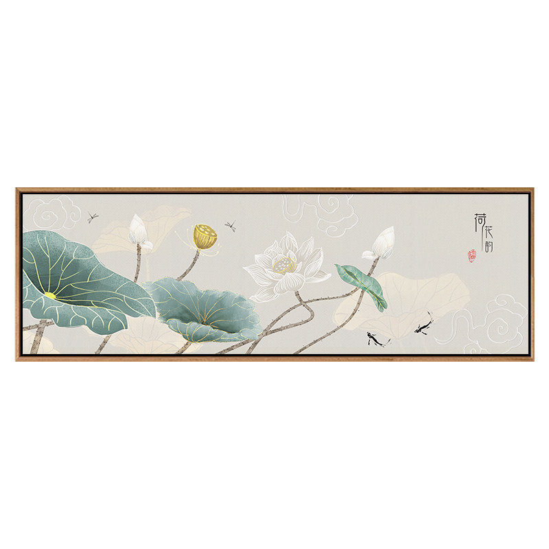 新中式荷花床头画卧室挂画九鱼图客厅装饰画简约国风荷叶莲花壁画