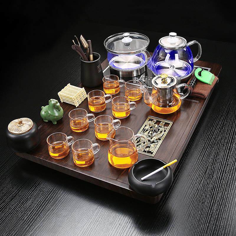 小号家用茶盘全自动玻璃蓝光底部上水烧水壶一体茶具套装茶台茶海