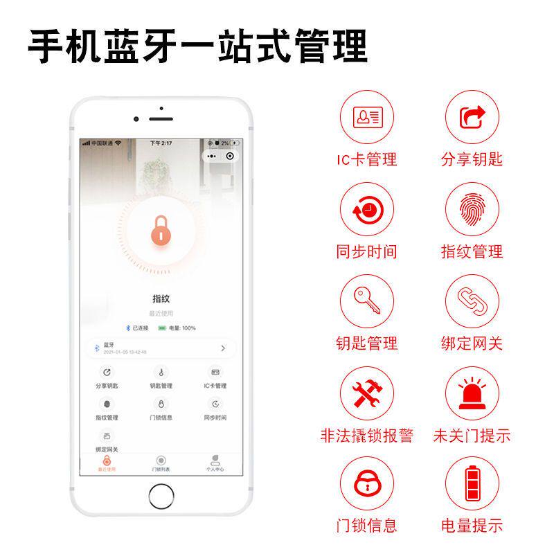 防水免布线门禁锁指纹电子智能电控锁单元铁门ic刷卡一体锁出租屋