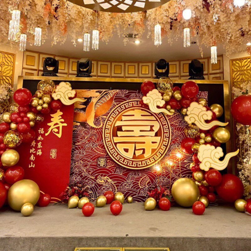上海老人80岁寿宴布置长辈90岁生日宴策划气球装饰场地KT板背景墙