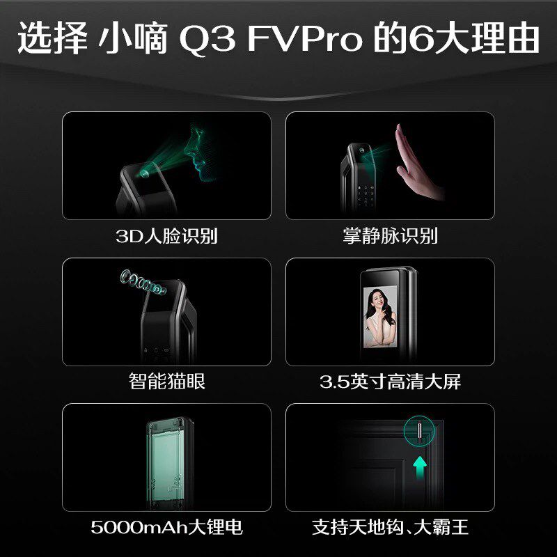 德施曼Q3FVPro掌静脉智能门锁家用防盗门指纹锁人脸识别可视猫眼