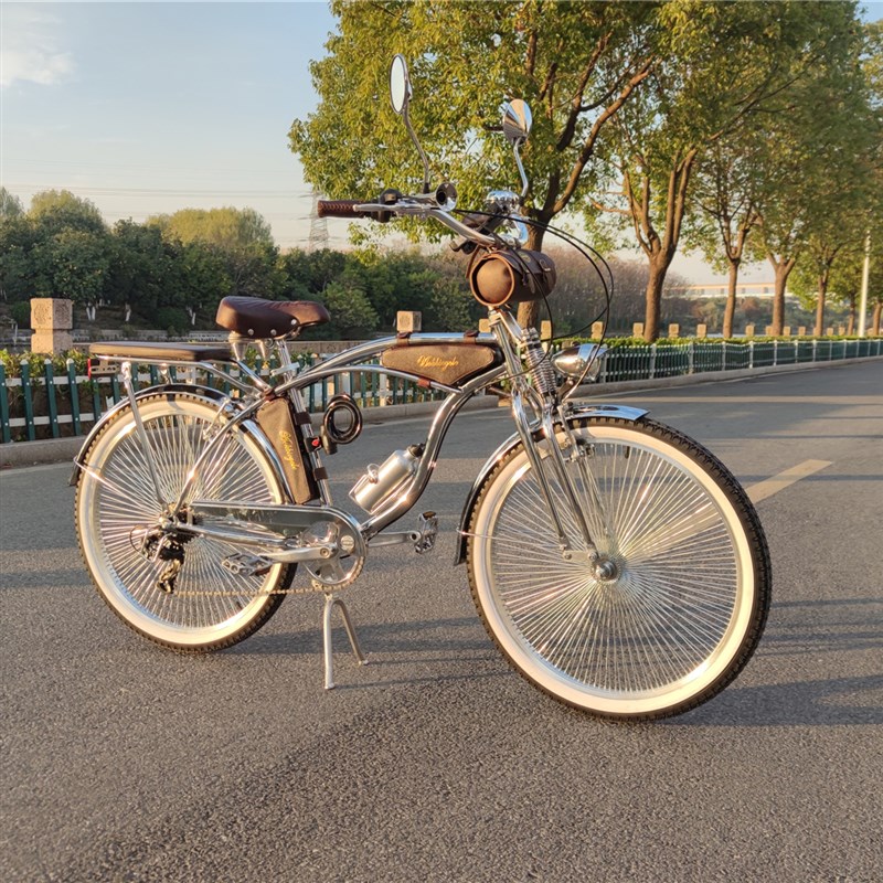 复古沙滩自行车7速26英寸欧美140辐条双减震Chrome Beach Cruiser