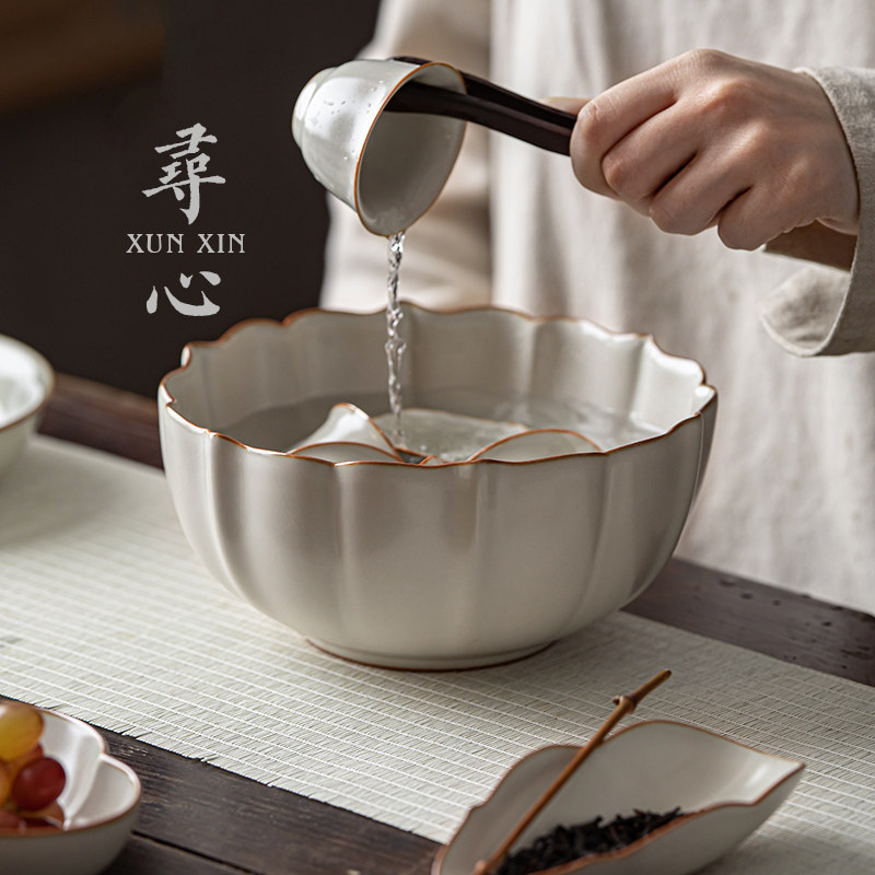 汝窑陶瓷茶洗大号茶海大容量汝瓷水洗水仙盆青瓷笔洗茶具杯洗水盂