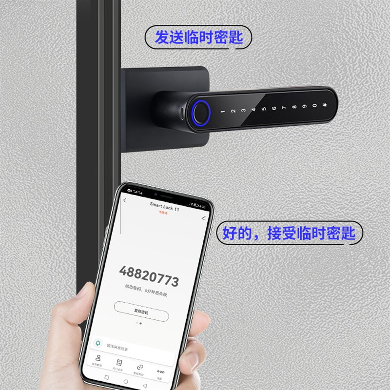 隔断玻璃门密码锁单开极窄边框办公室高隔间指纹锁涂鸦app智能锁