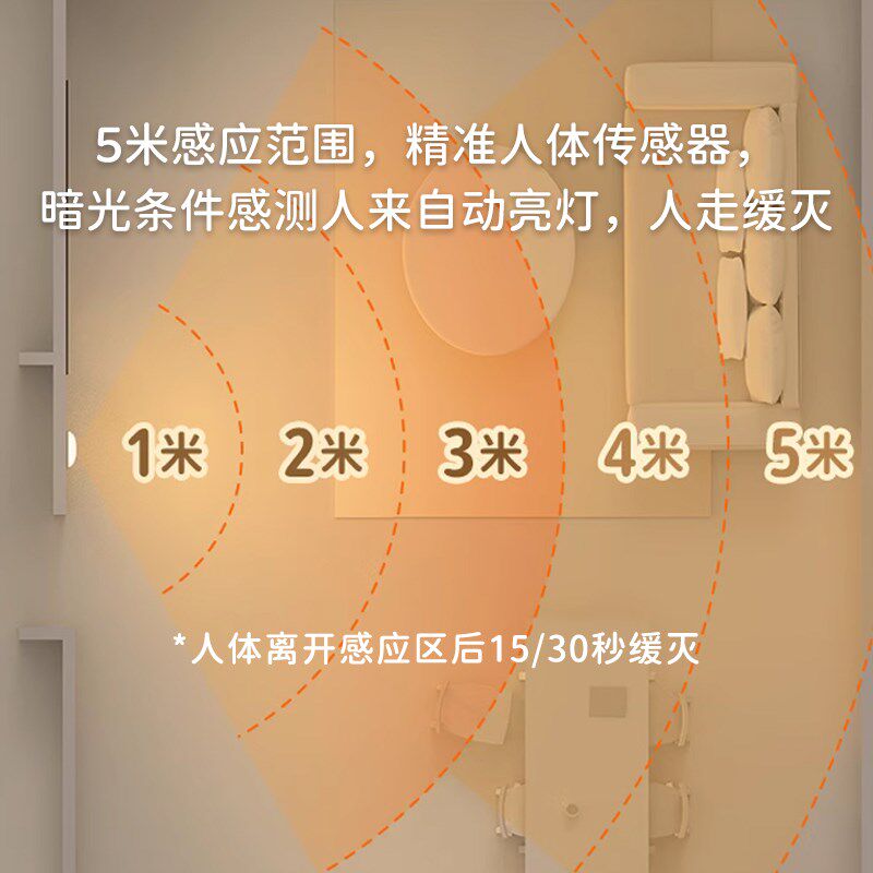 MUID人体感应小夜灯卧室磁吸充电超长续航大容量起夜自动暖光灯