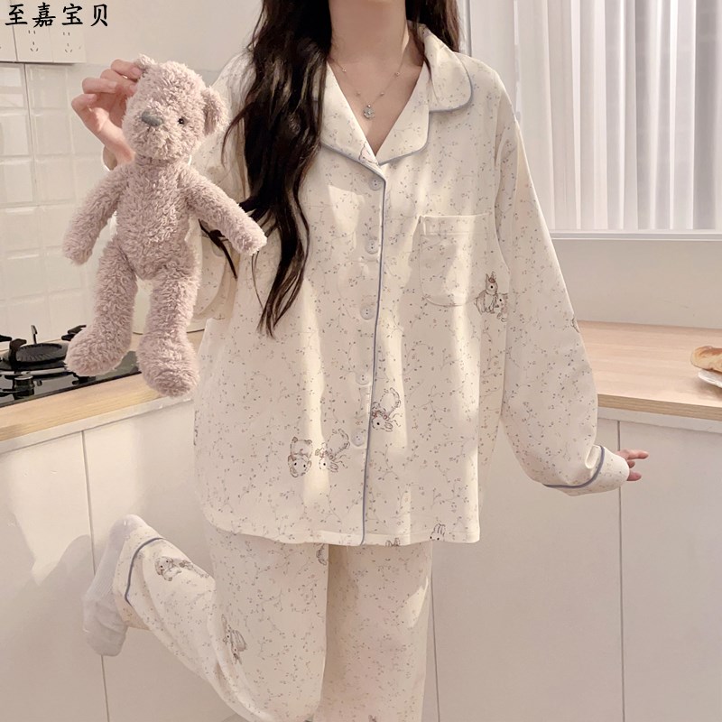 带胸垫月子服夏款产后喂奶孕妇睡衣女春秋产妇待产哺乳期怀孕套装