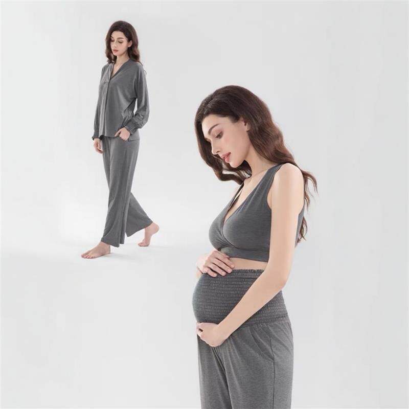 孕妇家居服产后哺乳衣长袖月子服天竹棉睡衣套装大码薄款春夏装女