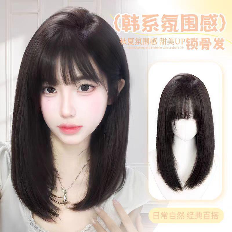 假发女黑棕色中长发减龄锁骨发自然甜美lolita长直发全头套