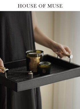 缪斯家 gu*ci中古竹节托盘家用轻奢皮革装饰盘玄关收纳盘高级摆件