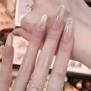 手绘冻冰花穿戴甲猫眼裸色高级指甲贴片穿戴甲美甲高级感秋季