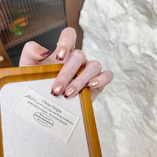 短款甜棕法式穿戴甲温柔显白美甲贴片可拆卸指甲贴片甲片