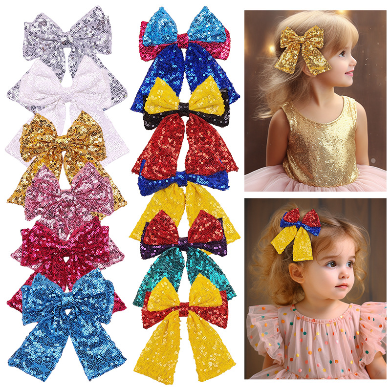 儿童亮片刺绣蝴蝶结发夹 女宝大燕尾刘海边夹 布艺尖夹头饰